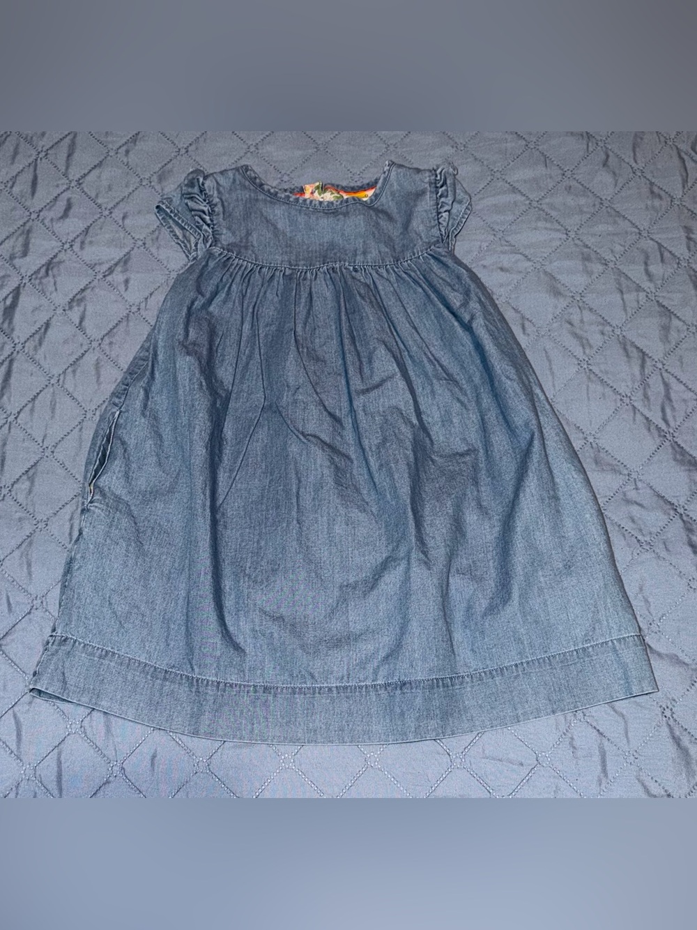 Mini Boden Denim Ruffled Sleeve Dress